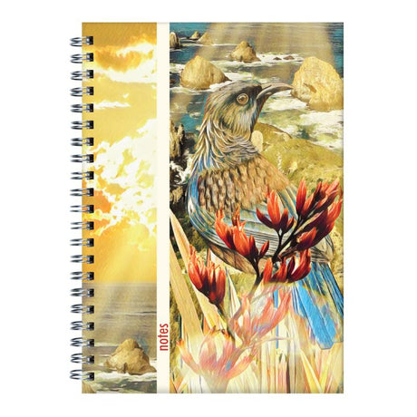 Wiro-bound A5 notebook featuring Tui illustrations by John Jepson, perfect for artists and nature lovers.