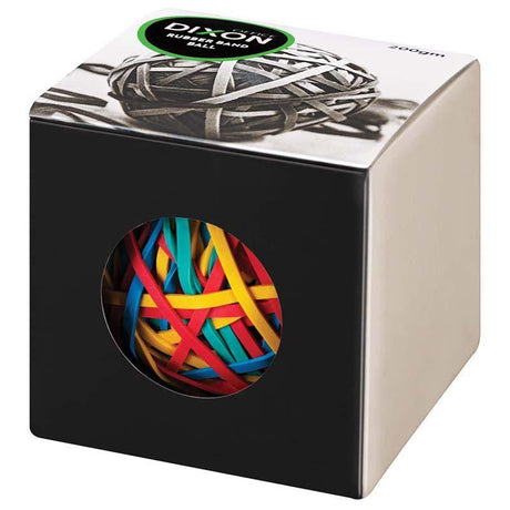 Dixon Rubber Band Ball, 200gm, assorted vibrant colors, 70% rubber, durable, perfect for organization and crafting.