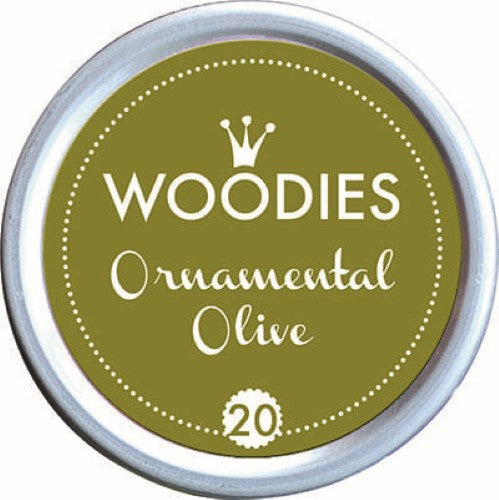 Colop Woodies 38mm stamp pad in Ornamental Olive, perfect for scrapbooking and card making, housed in a durable aluminum case.