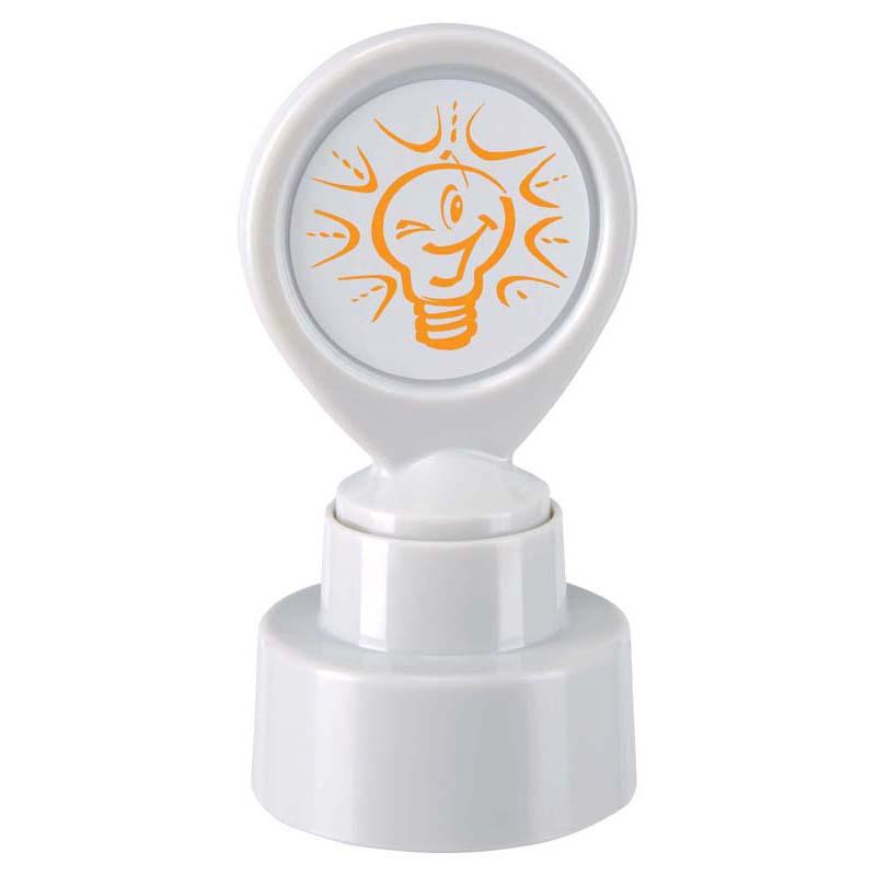 Colop Motivational Stamp with vibrant orange light bulb design for rewarding and inspiring students in the classroom.