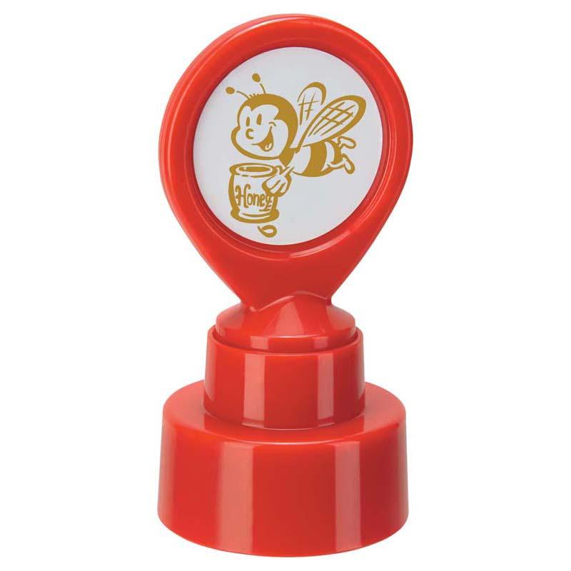 Self-inking gold motivational stamp featuring a busy bee design, perfect for rewarding student achievements.