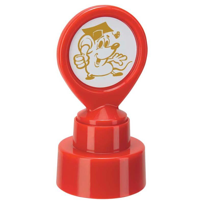 Self-inking motivational stamp featuring a gold Happy Mouse design for inspiring students in the classroom.