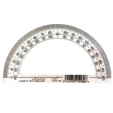 Taurus 15cm protractor for precise angle measurement, ideal for students and professionals in geometry and engineering.