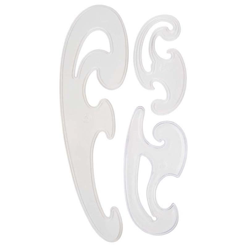 Taurus French Curves 3 Piece Set featuring three sizes for creating smooth shapes, crafted from durable clear Styrene.