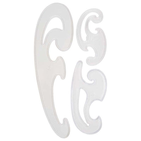 Taurus French Curves 3 Piece Set featuring three sizes for creating smooth shapes, crafted from durable clear Styrene.