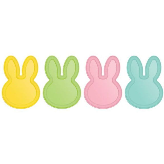 Set of 4 reusable bunny-shaped melamine plates, perfect for festive Easter celebrations and serving treats.