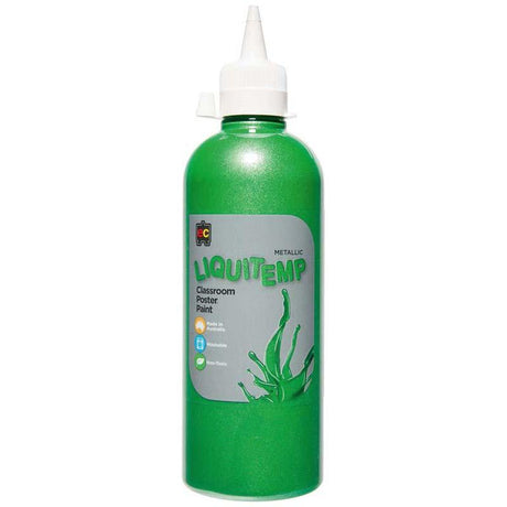 Vibrant 500ml green metallic poster paint, perfect for artworks and crafts, non-toxic and washable for easy cleanup.