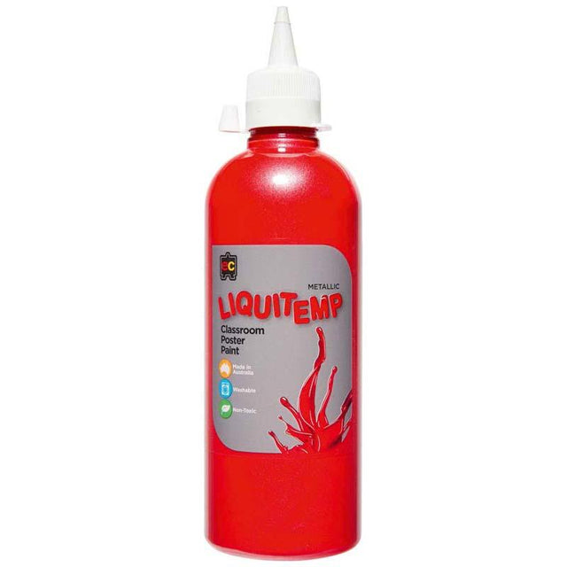 Metallic Liquitemp Poster Paint 500ml in vibrant red, non-toxic, water-based, perfect for arts and crafts, safe for kids.