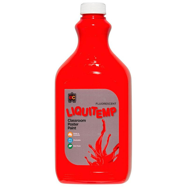 Vibrant 2L Liquitemp Fluorescent Poster Paint in Scarlet, perfect for kids' creative projects and safe, washable use.