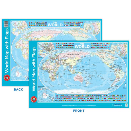 LCBF World Map poster featuring 190+ country flags, ideal for education and vibrant home decor.