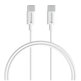 Verbatim Essentials 1m USB-C to USB-C cable in white for fast charging and data transfer, with durable rubber coating.