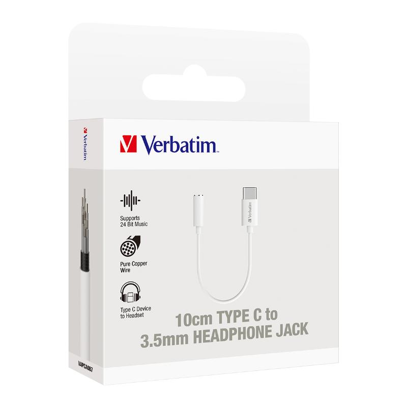 Verbatim Essentials USB-C to 3.5mm Headphone Jack 10cm White