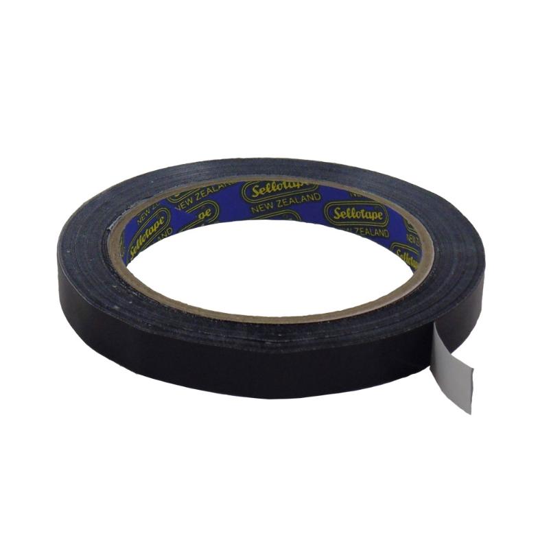 Sellotape 1519 black vinyl tape, 12mm x 66m, perfect for securing heavy boxes with extra strength and easy application.