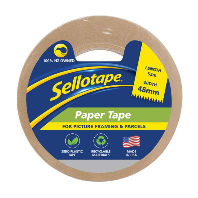 Sellotape 6270 Flatback Paper Tape, 48mm wide, durable tan tape ideal for crafting, packaging, and labeling applications.