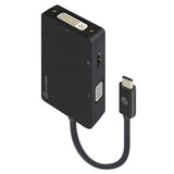 Alogic 3-in-1 USB-C Adapter with HDMI, DVI, and VGA outputs for versatile display connectivity up to 4K resolution.