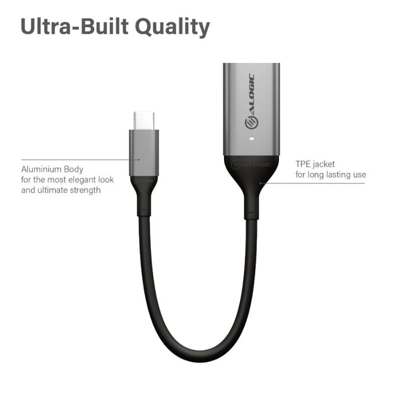 Alogic Ultra 15cm USB-C to HDMI Female Adapter - 4K 60Hz, Durable Aluminum Design