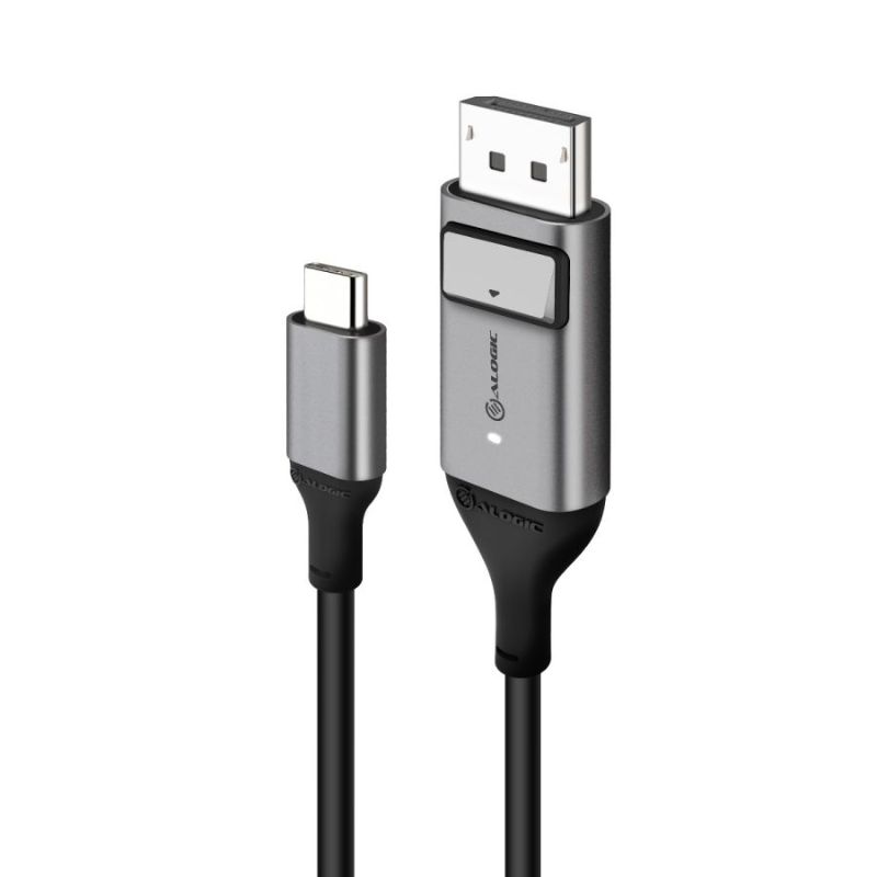 Alogic USB-C to DisplayPort cable in space grey, supports 4K 60Hz resolution, Thunderbolt 3 compatible for high-definition display.