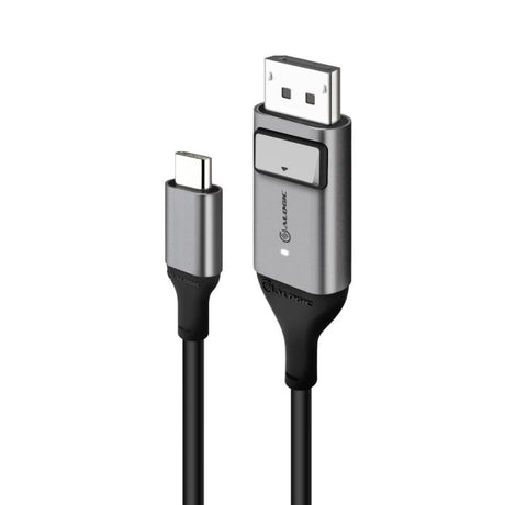 Alogic USB-C to DisplayPort cable in space grey, supports 4K 60Hz resolution, Thunderbolt 3 compatible for high-definition display.