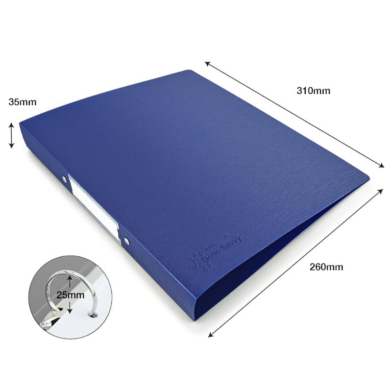 Rapesco antibacterial A4 ring binder in blue, 25mm capacity, lightweight, durable, with removable label holder.