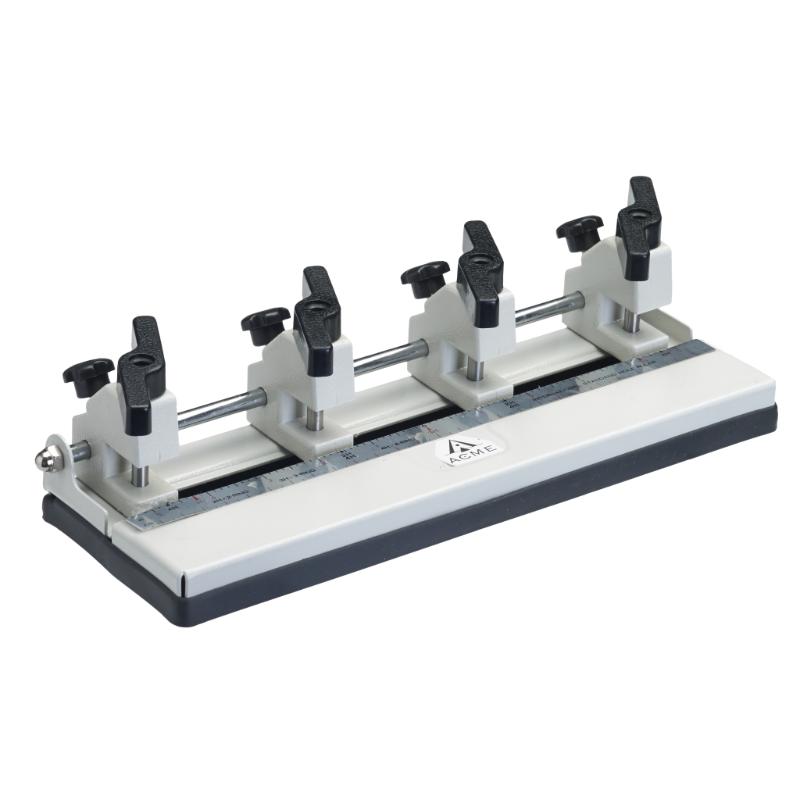 Acme Adjustable Drill 4-Hole AP810 for precise paper punching, adjustable heads, and heavy-duty capacity up to 120 sheets.