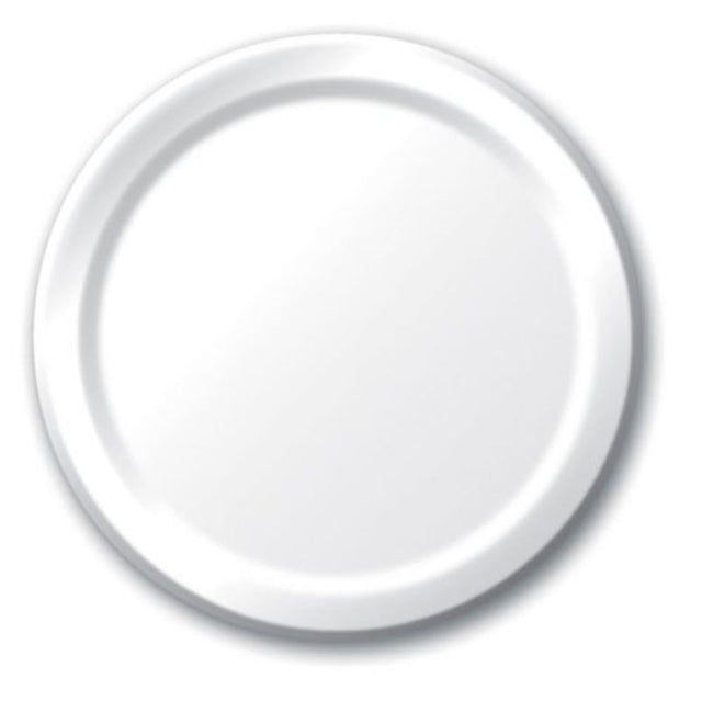 Durable 18cm white paper lunch plates, pack of 24, perfect for easy serving at events and eco-friendly gatherings.