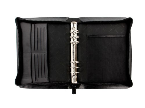 Filofax Metropol Zip A5 Black organiser with premium leather, diary, and ample card storage for stylish planning.