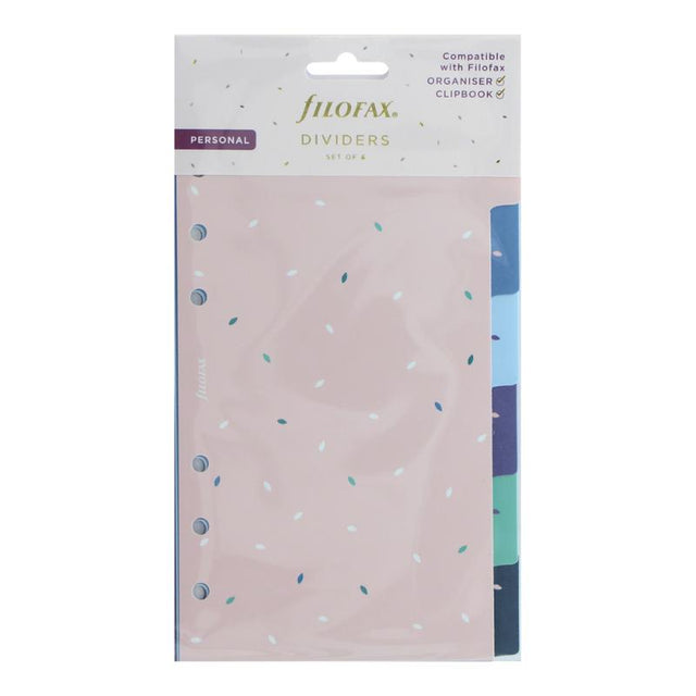 Vibrant Filofax Garden Personal Dividers featuring floral designs in Pink, Blue, Purple, and Green for stylish organization.