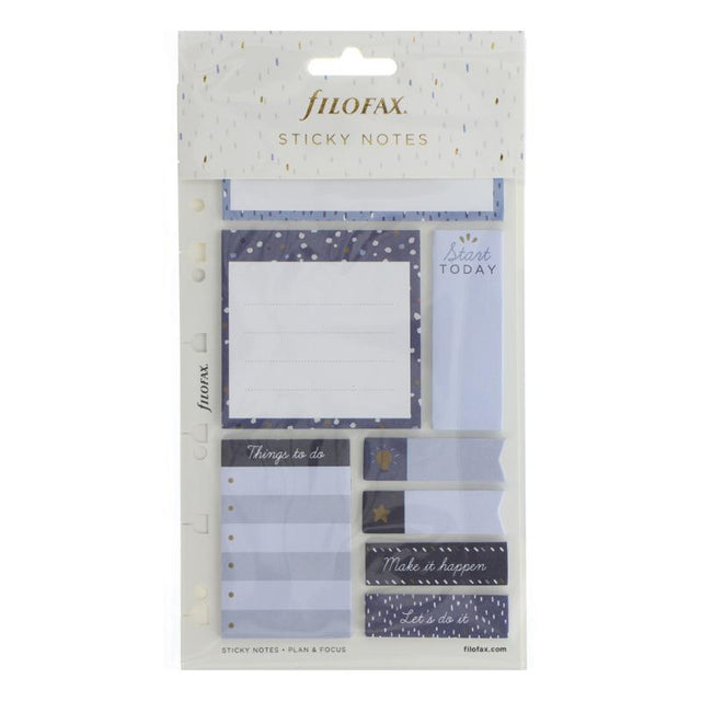 Filofax Indigo Sticky Notes Pack featuring stylish blue notepads for efficient organization and productivity in planners.