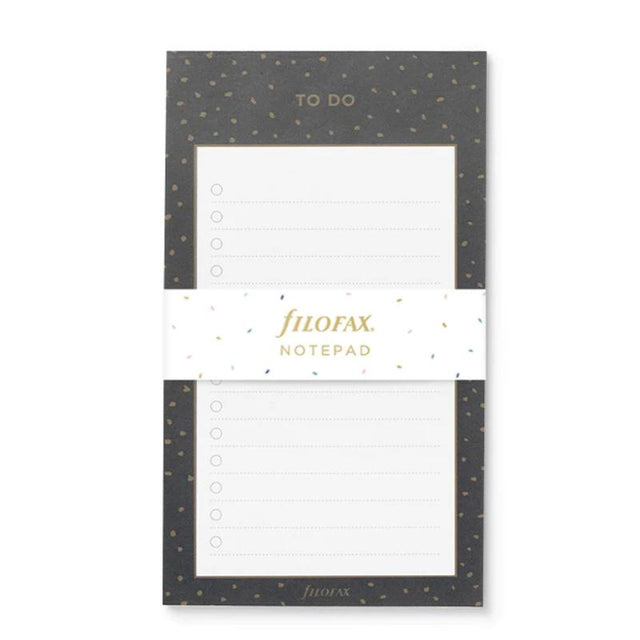 Filofax Confetti Notepad To Do with whimsical pattern, 60 tear-off sheets for vibrant task management.