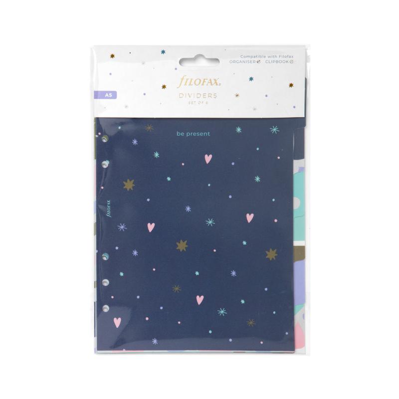 Vibrant Filofax Good Vibes A5 Dividers enhance organization with colorful designs for planners and notebooks.