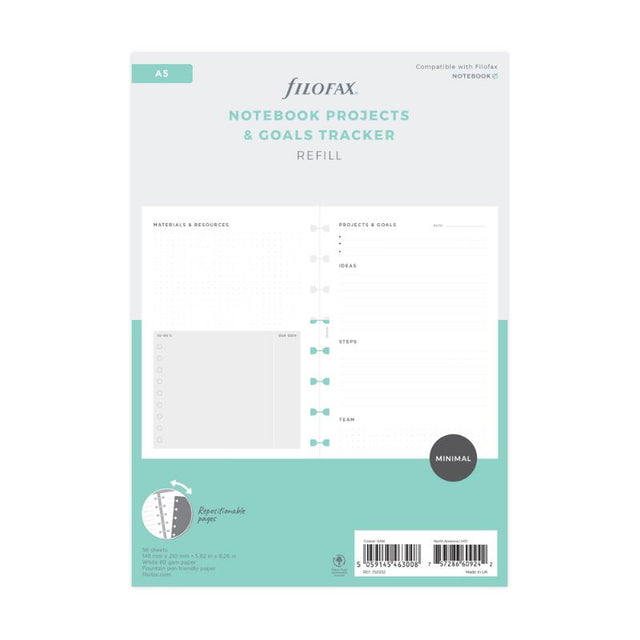 Filofax A5 Project Management Refill with 56 sheets for efficient task organization and goal tracking.