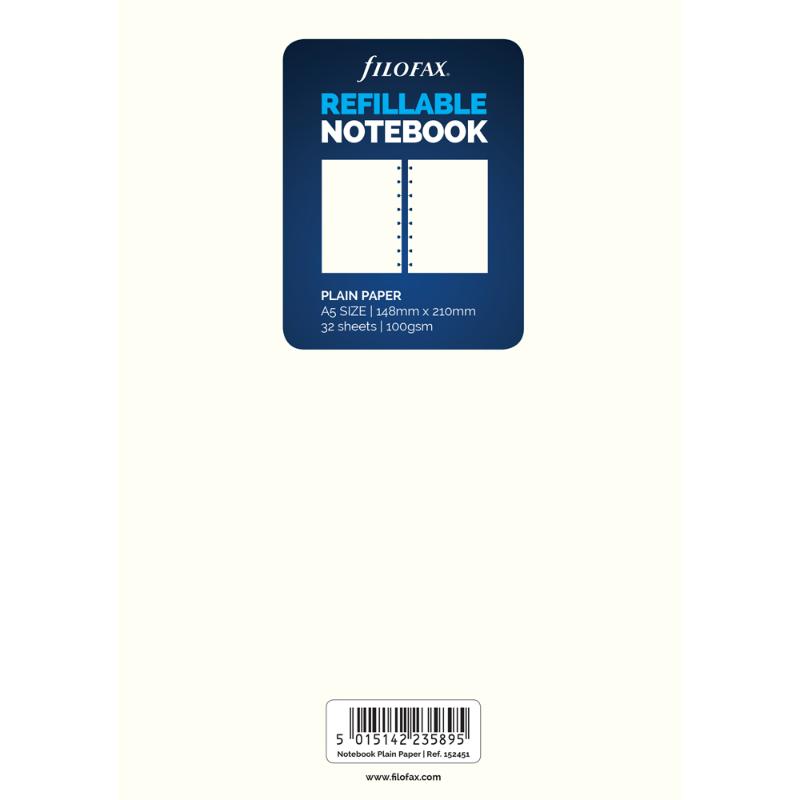 Filofax Notebook A5 Notes Plain Refill 32 Sheets