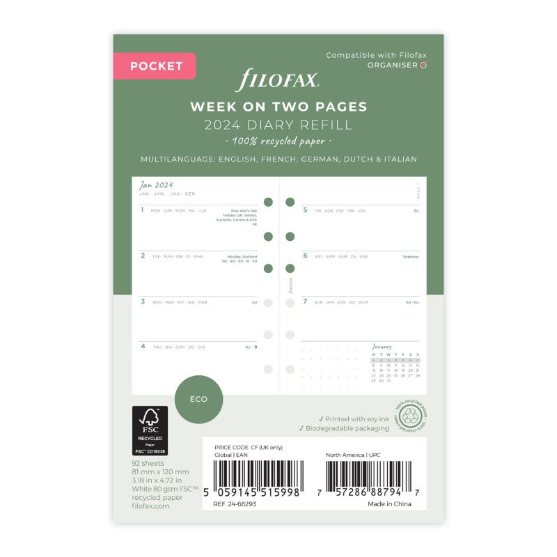 Filofax Eco Week on Two Pages Diary Refill - Pocket