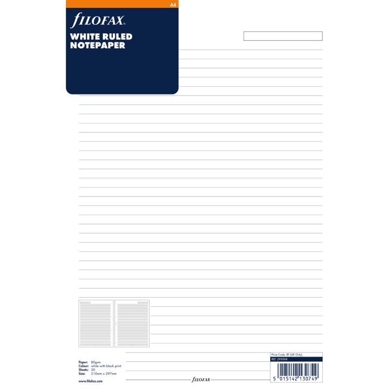 Filofax A4 White Lined Notepad Refill