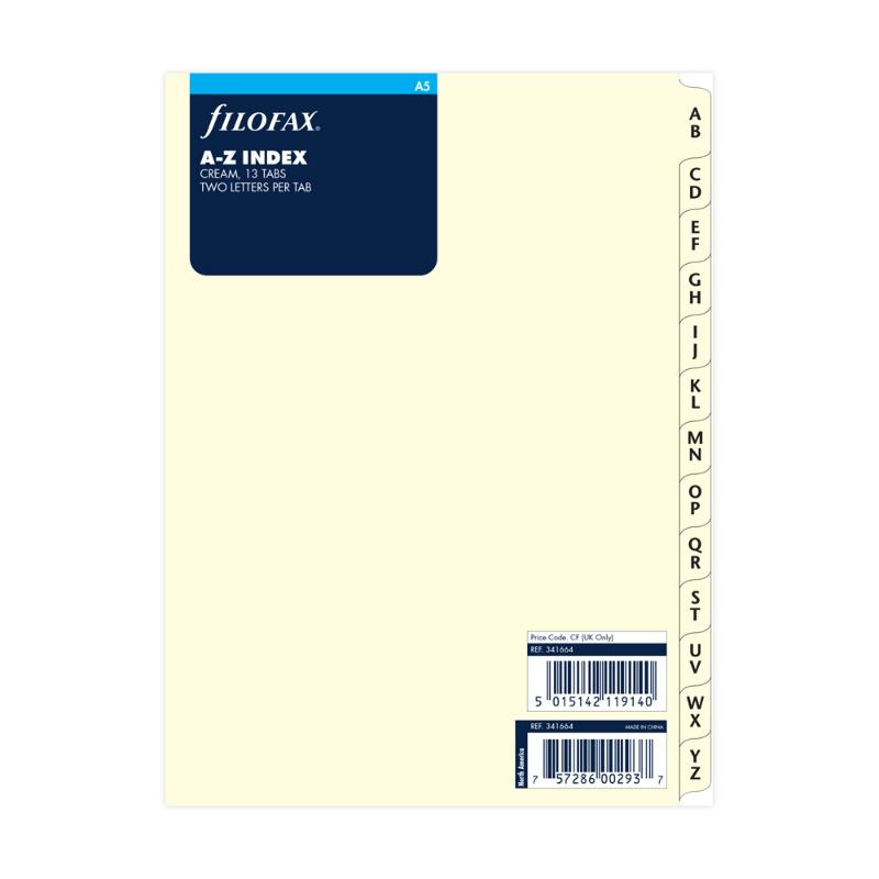 Filofax A5 Cream A-Z Index Refill