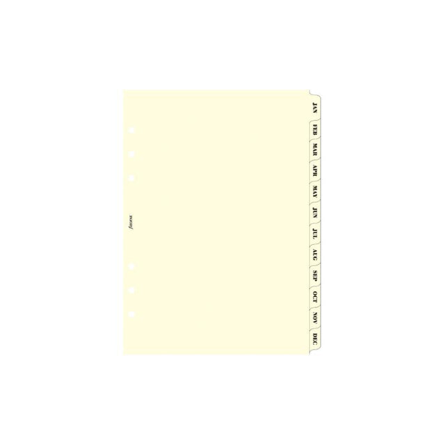 Filofax A5 Cream Index Refill with monthly tabs for efficient planning and elegant organisation throughout the year.