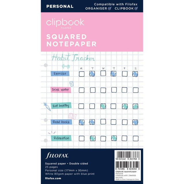 Filofax Clipbook Personal Square Notepad Refill with 25 double-sided sheets for stylish, organized note-taking.