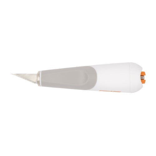 Fiskars Heavy-Duty Easy Change Knife with #2 Blade, designed for precision cutting and ergonomic comfort for crafters.