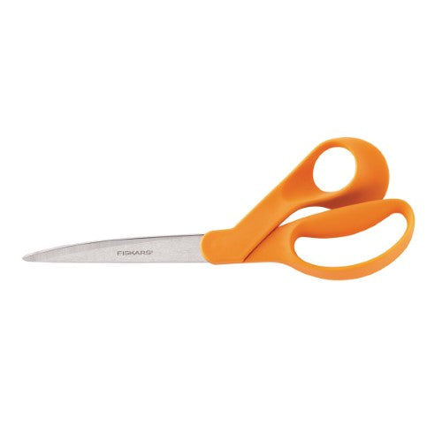 Fiskars 9-inch Dressmaker Scissors with stainless-steel blades for precise, comfortable cutting of various fabrics.