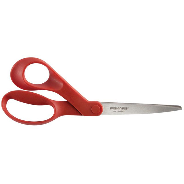 Fiskars 8" Left Handed Scissors with stainless steel blades, designed for comfortable, precise cutting for left-handed users.