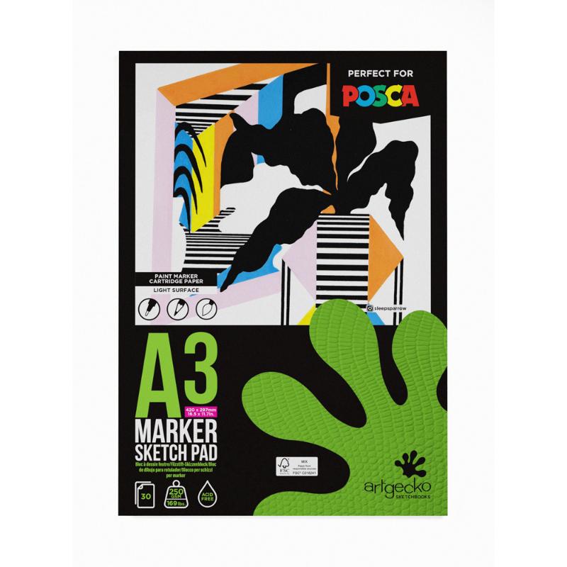 Artgecko Pro Marker Sketchpad A3 30 Sheets 250gsm White Paper