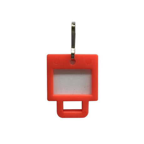 Vibrant red square key tag for efficient key organization, made from durable materials for daily use.