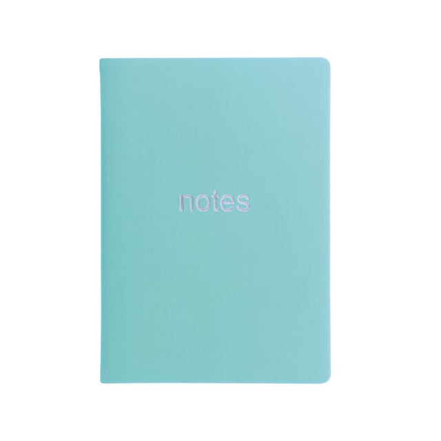 Turquoise A5 notebook with silver foil design, 192 lined pages, and ribbon marker for organized writing.