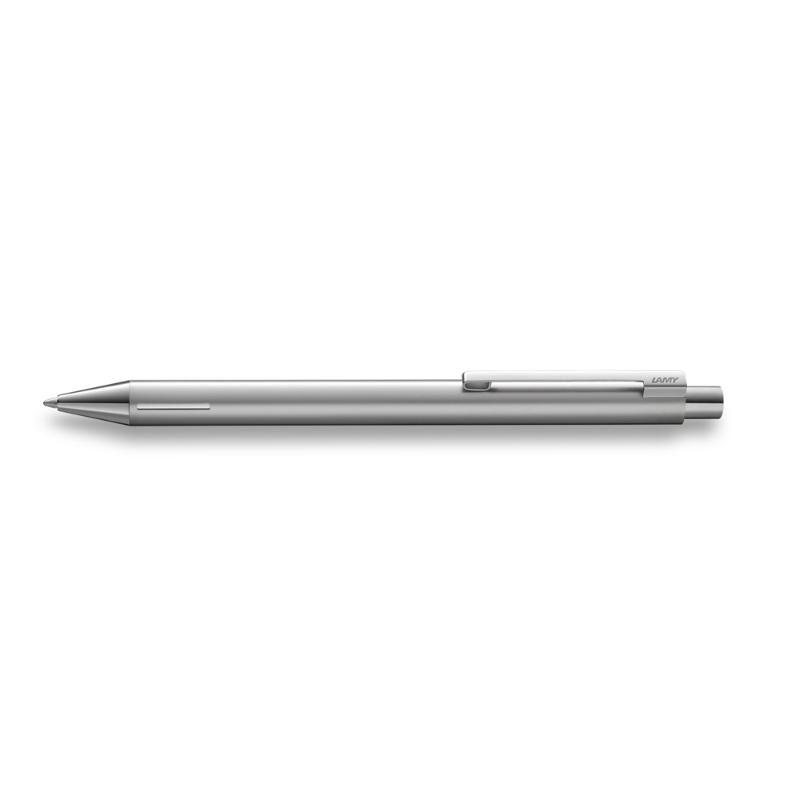 Lamy Econ Ballpoint Pen in stainless steel with ergonomic design and matt sand finish for elegant writing comfort.