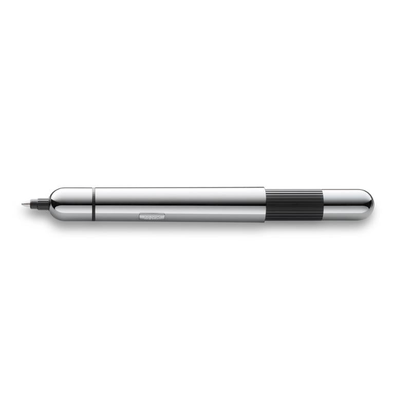 Sleek Lamy Pico Ballpoint Chrome pen showcasing a compact design and smooth black ink for stylish, on-the-go writing.