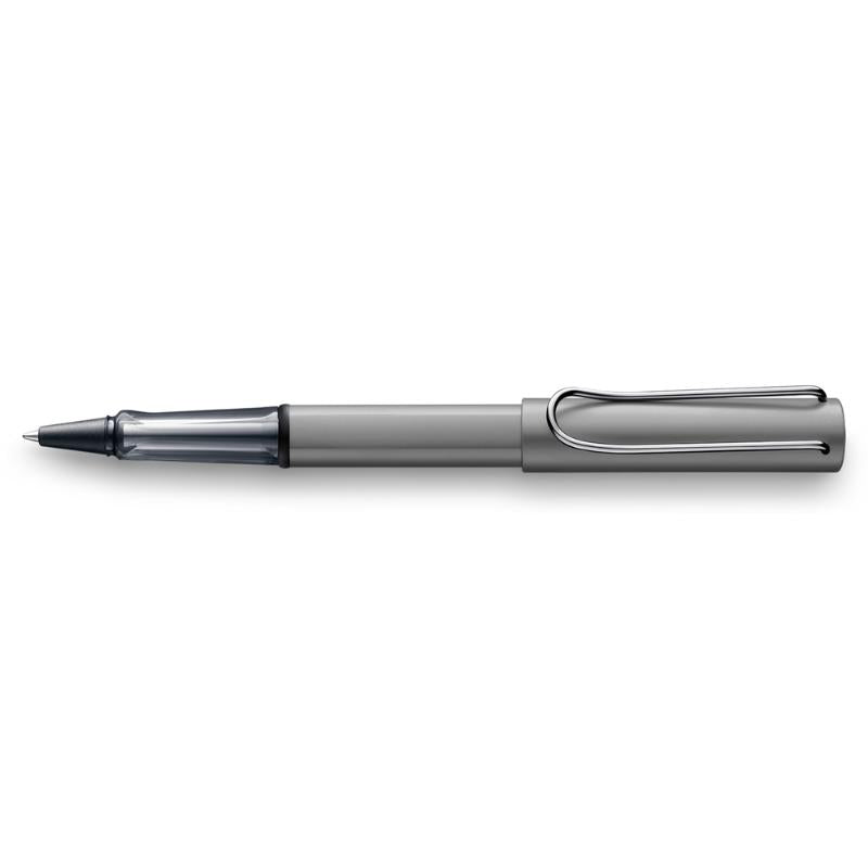 Lamy Al-Star Rollerball in metallic graphite with transparent grip and refillable LAMY M 63 M black ink cartridge.