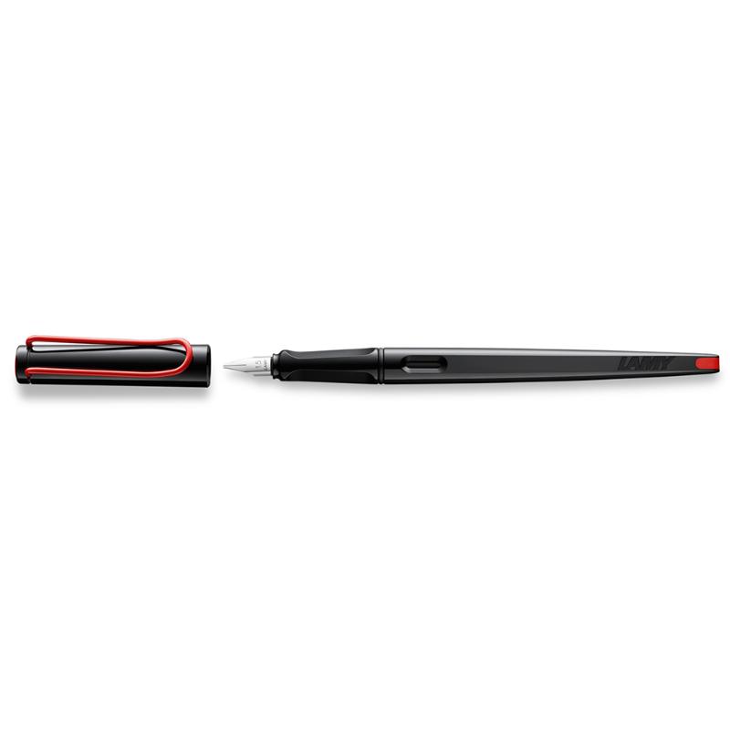 Lamy Joy Fountain Pen with 1.1mm italic nib, sleek black body, perfect for calligraphy and elegant writing.