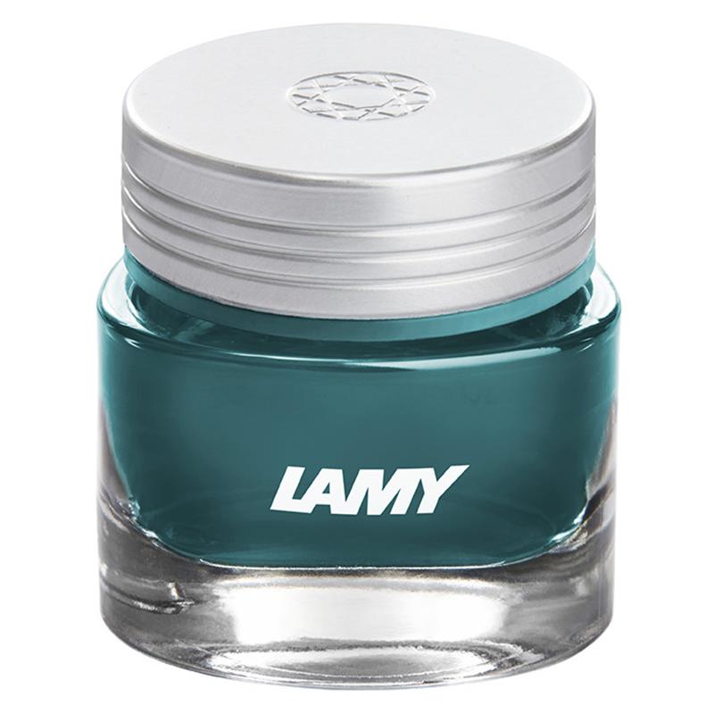 Lamy T53 470 Amazonite Ocean Blue ink in a sleek 30 ml bottle, perfect for vibrant fountain pen writing and calligraphy.