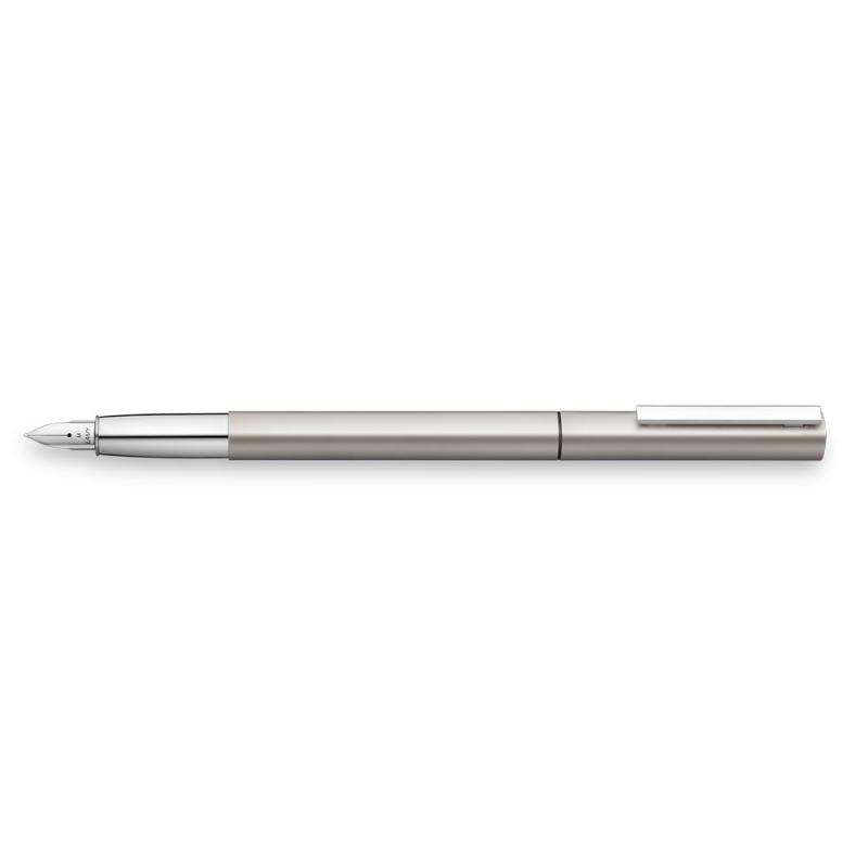 Lamy Ideos Fountain Pen in palladium, featuring a teardrop shape and medium nib for smooth and elegant writing.