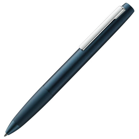 Lamy Aion Ballpoint Pen in deep dark blue, featuring a sleek aluminum body and twist-action mechanism for smooth writing.